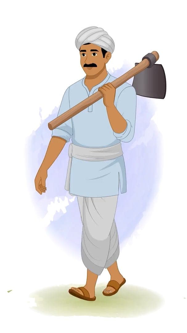 A young Indian village man walking with spade animated vector cartoon character AKA Mohan