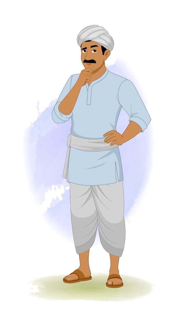 A young Indian village man thinking animated vector cartoon character AKA Mohan