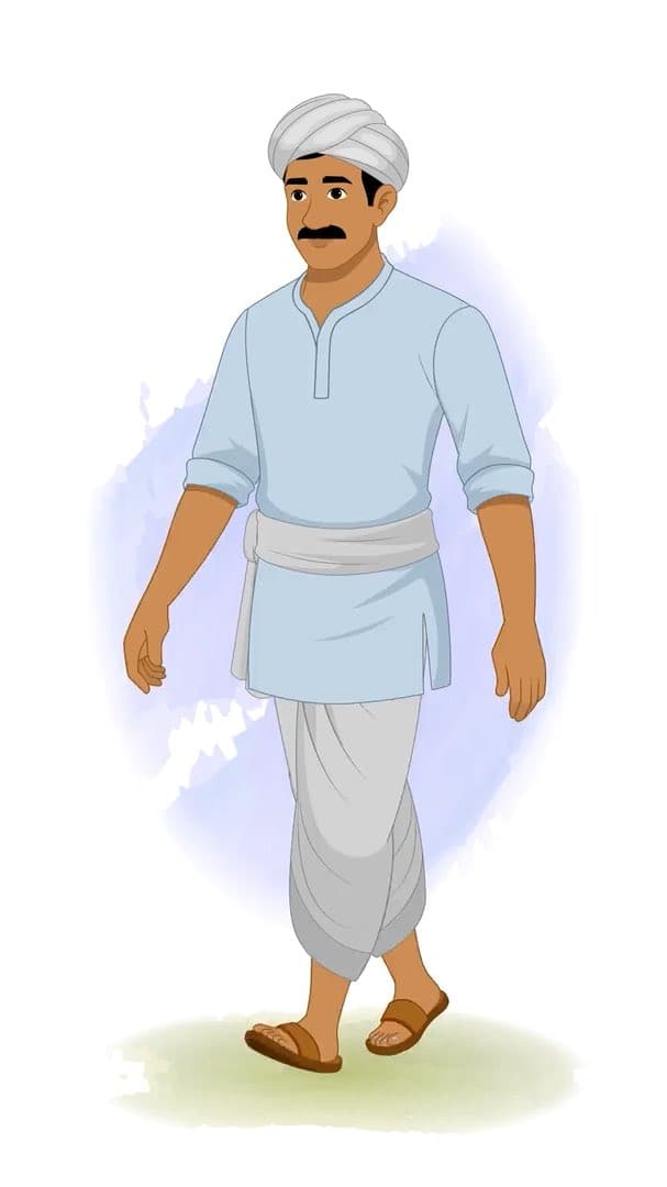 A young Indian village man walking animated vector cartoon character AKA Mohan