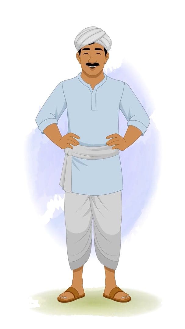 A young Indian village man laughing animated vector cartoon character AKA Mohan