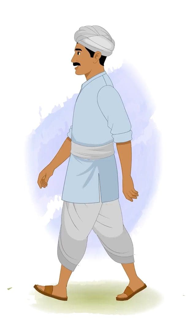 A young Indian village man side walking animated vector cartoon character AKA Mohan