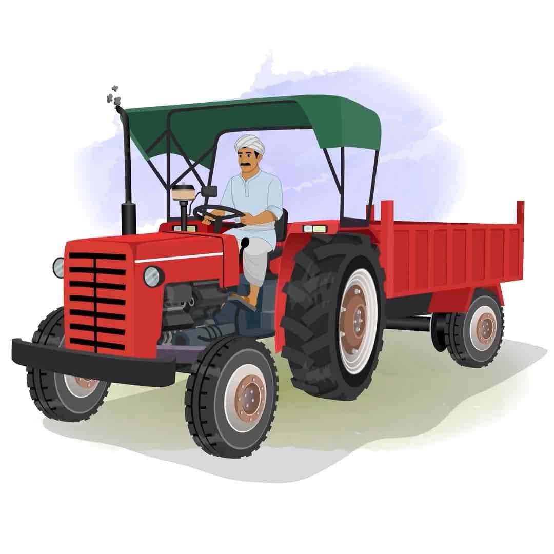 A young Indian village man driving tractor with trolly animated vector cartoon character AKA Mohan