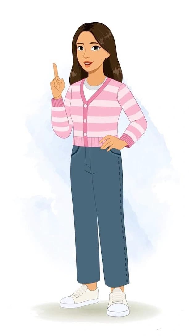 A pretty woman in pink sweater talking animated vector cartoon character AKA Senorita
