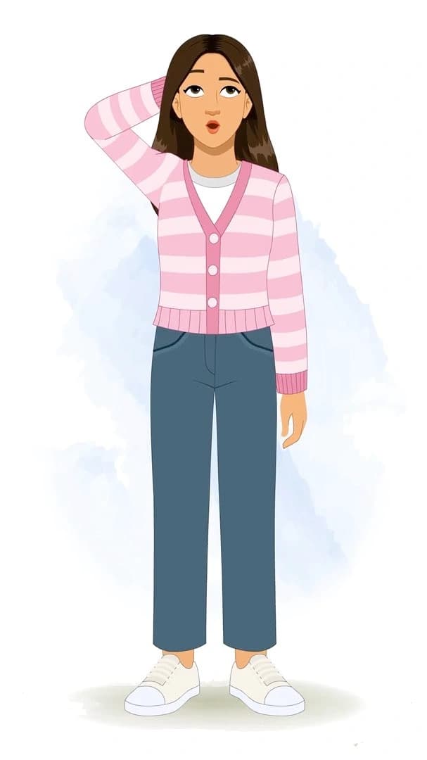 A confused pretty woman in pink sweater animated vector cartoon character AKA Senorita