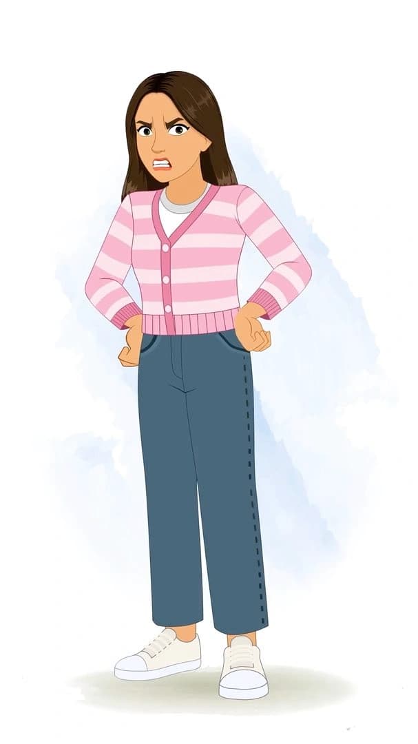 An angry pretty woman in pink sweater animated character cartoon vector AKA Senorita
