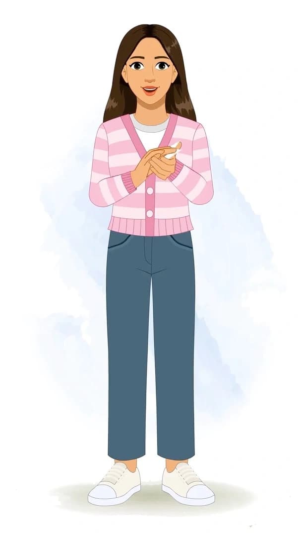 A pretty woman in pink sweater clapping animated vector cartoon character AKA Senorita