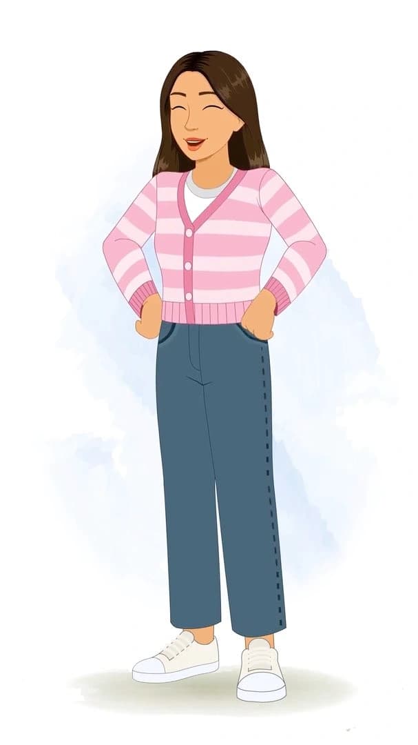 A pretty woman in pink sweater laughing animated vector cartoon character AKA Senorita