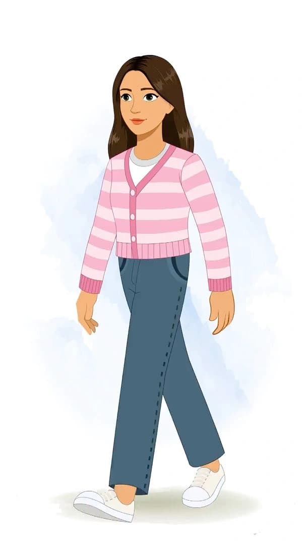 A pretty woman in pink sweater walking animated character cartoon vector AKA Senorita