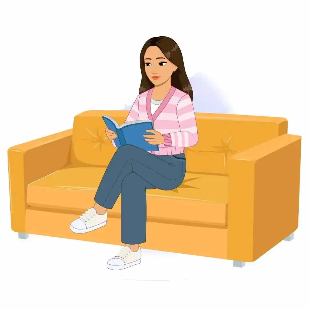 A pretty woman in pink sweater reading book animated character cartoon vector AKA Senorita