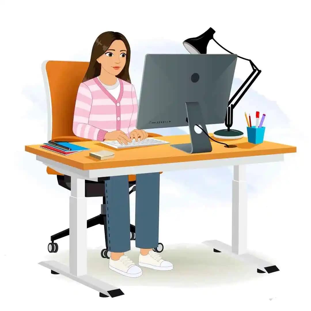 A pretty woman in pink sweater working on computer animated character cartoon vector AKA Senorita