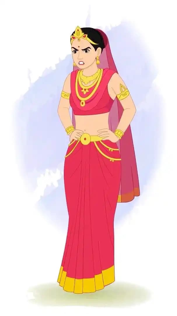 An angry Indian rani animated vector cartoon character AKA Rani Durgavati
