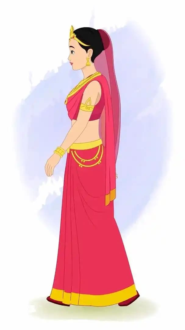 An Indian rani side walking animated vector cartoon character AKA Rani Durgavati
