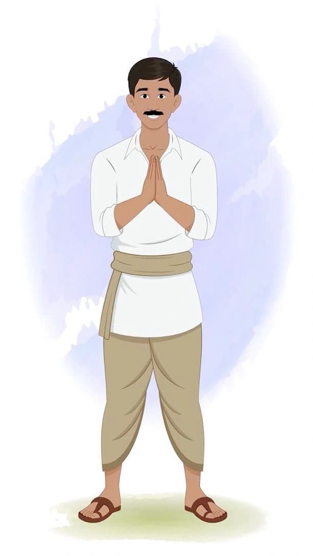 A young Indian farmer greeting animated vector cartoon character AKA Ramesh