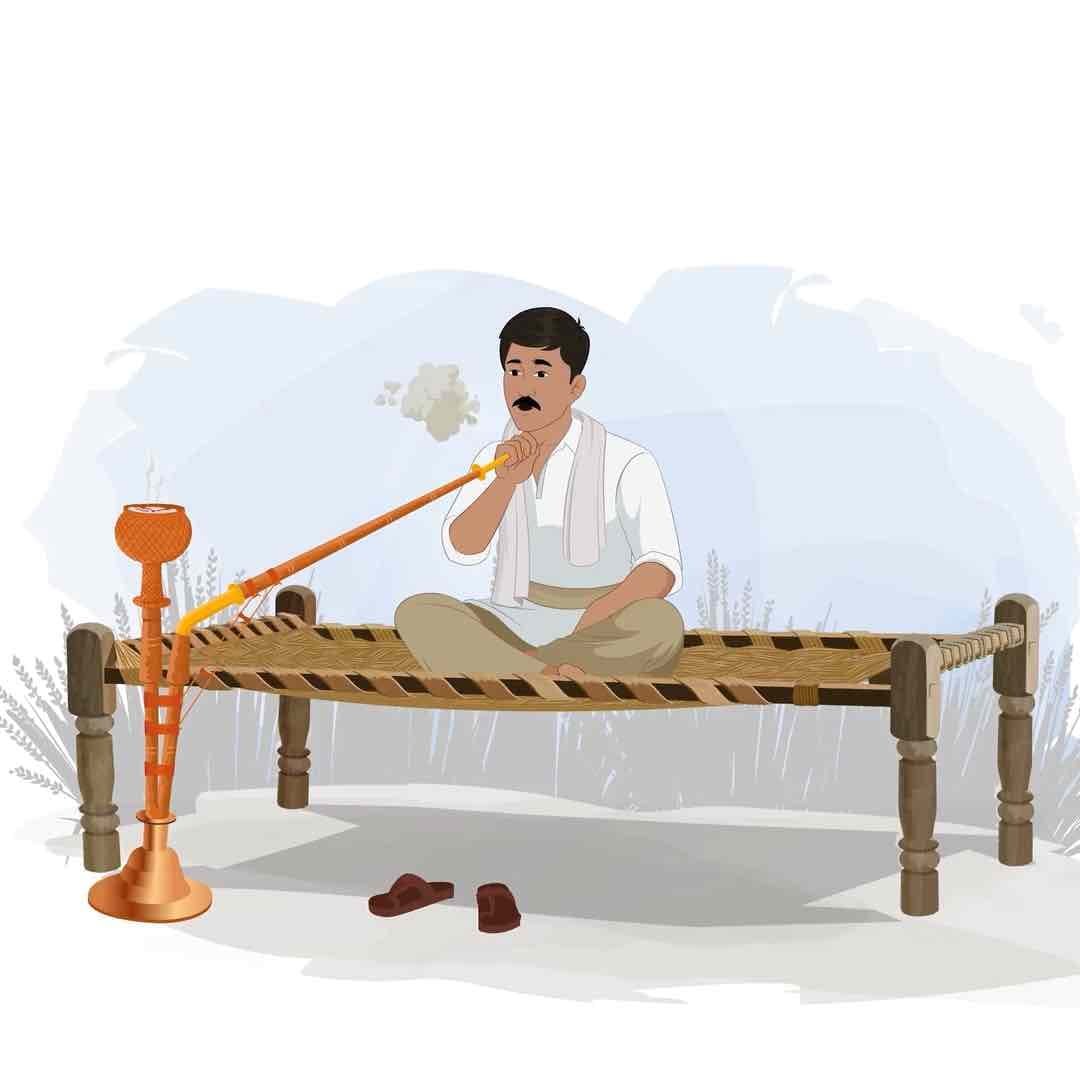 A young Indian farmer smoking hukka animated vector cartoon character AKA Ramesh