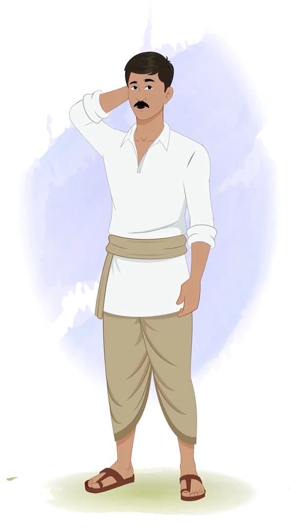 A young Indian confused farmer animated vector cartoon character AKA Ramesh