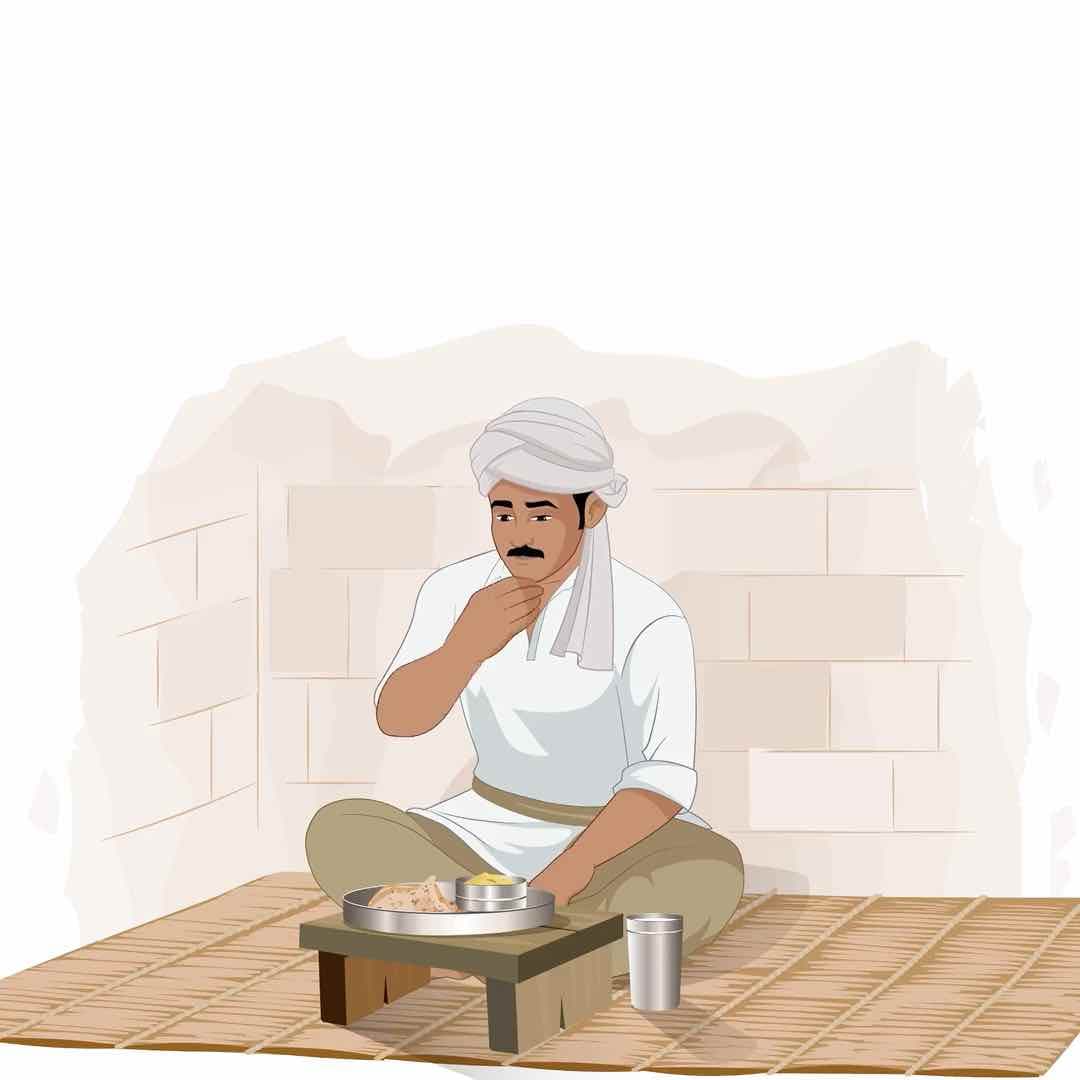 A young Indian farmer eating animated vector cartoon character AKA Ramesh