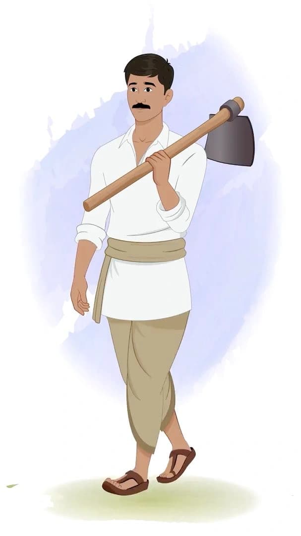 A young Indian farmer walking with spade animated vector cartoon character AKA Ramesh
