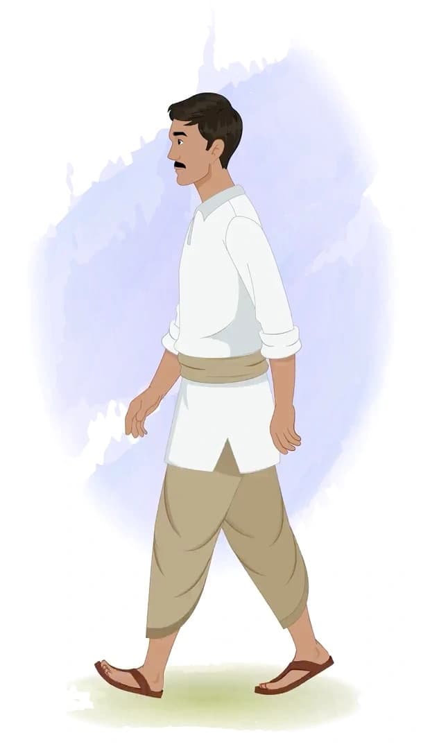 A young Indian farmer side walking animated vector cartoon character AKA Ramesh
