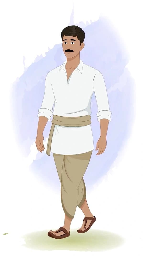 A young Indian farmer walking animated vector cartoon character AKA Ramesh