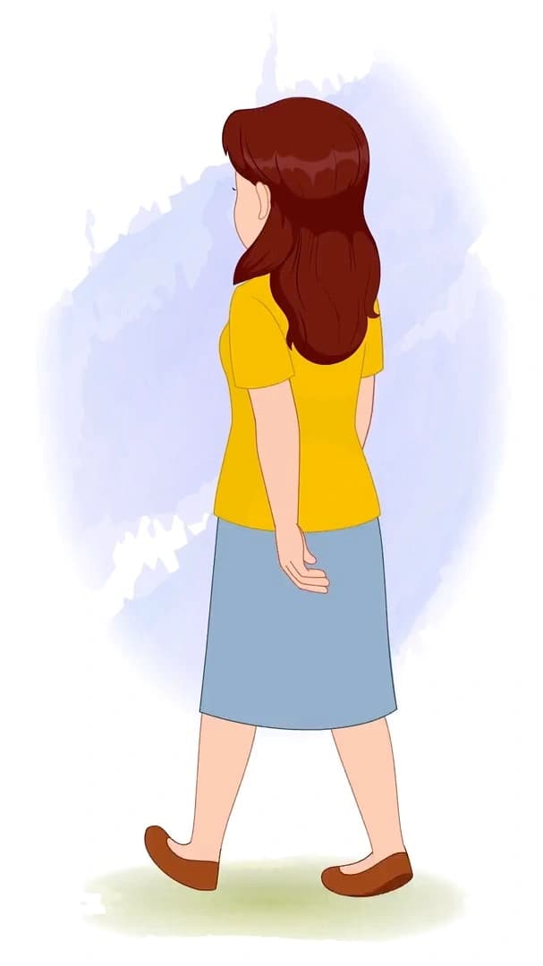An American woman walking in back third view animated vector cartoon character AKA Jasmine