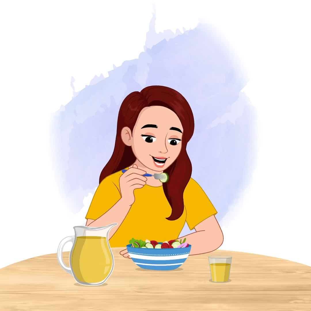 An American woman eating fruits animated vector cartoon character AKA Jasmine