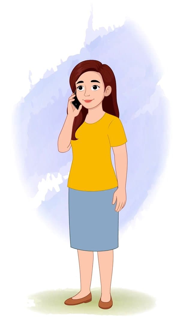 An American woman talking on phone animated vector cartoon character AKA Jasmine
