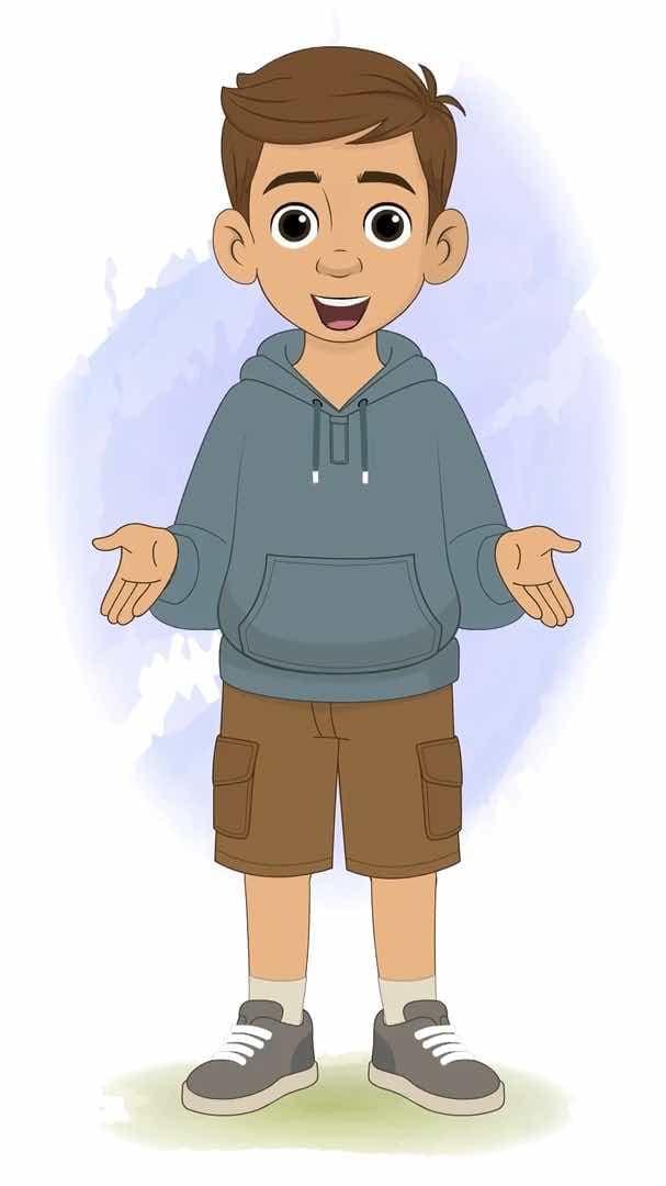 A young brown haired boy in hoodie talking animated vector cartoon character AKA Veeraj