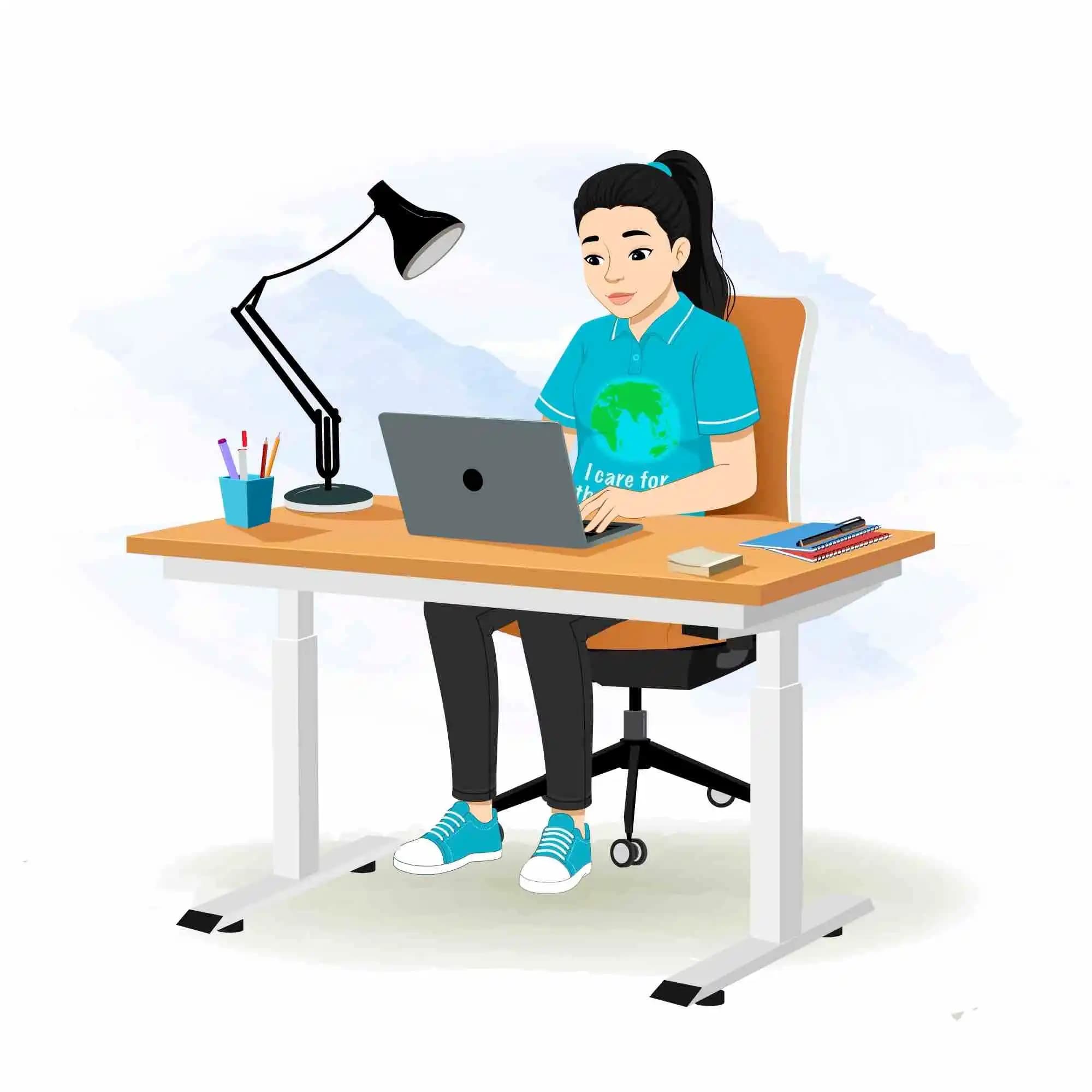 A young girl working on computer animated cartoon character aka Srishti