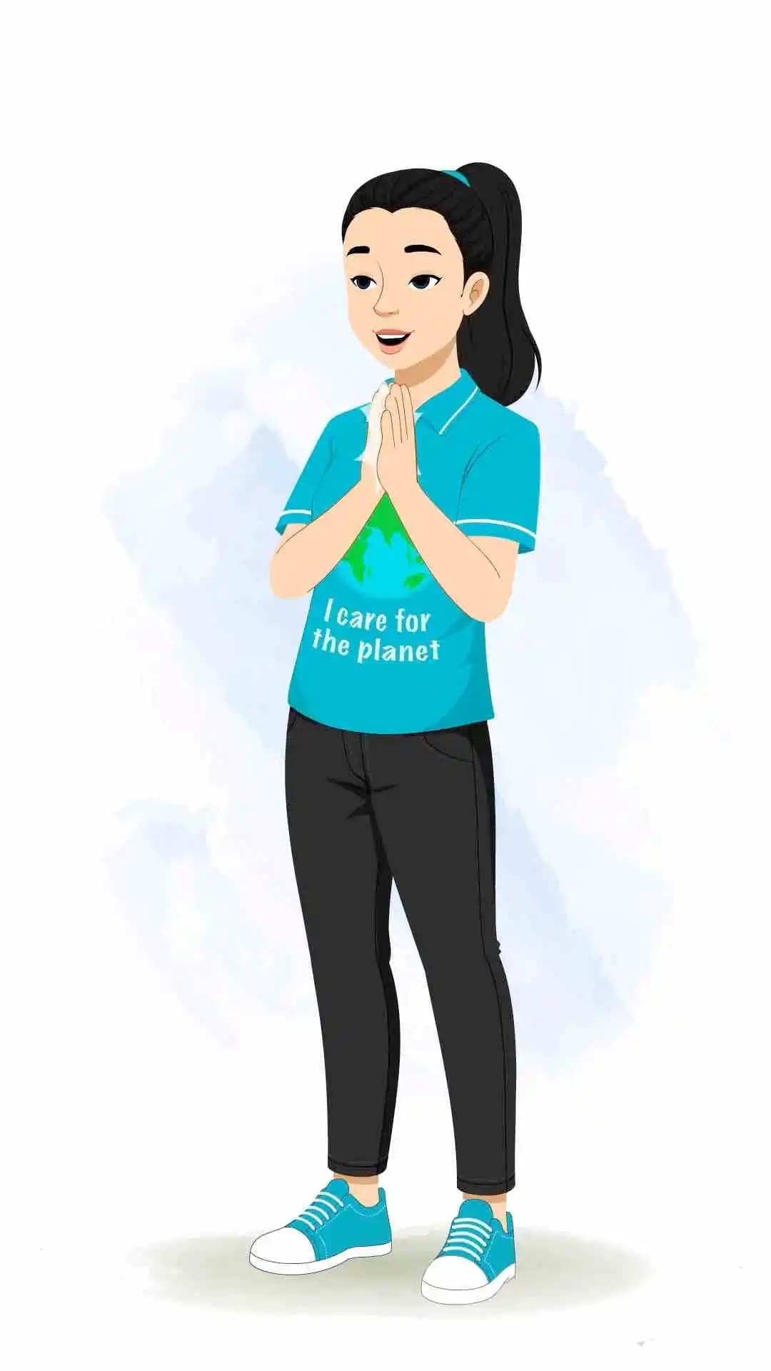 a young girl clapping pose animated cartoon character aka srishti