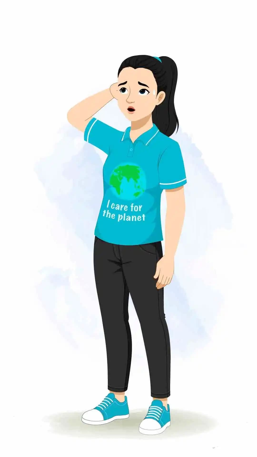 a young girl nervous pose animated cartoon character aka srishti