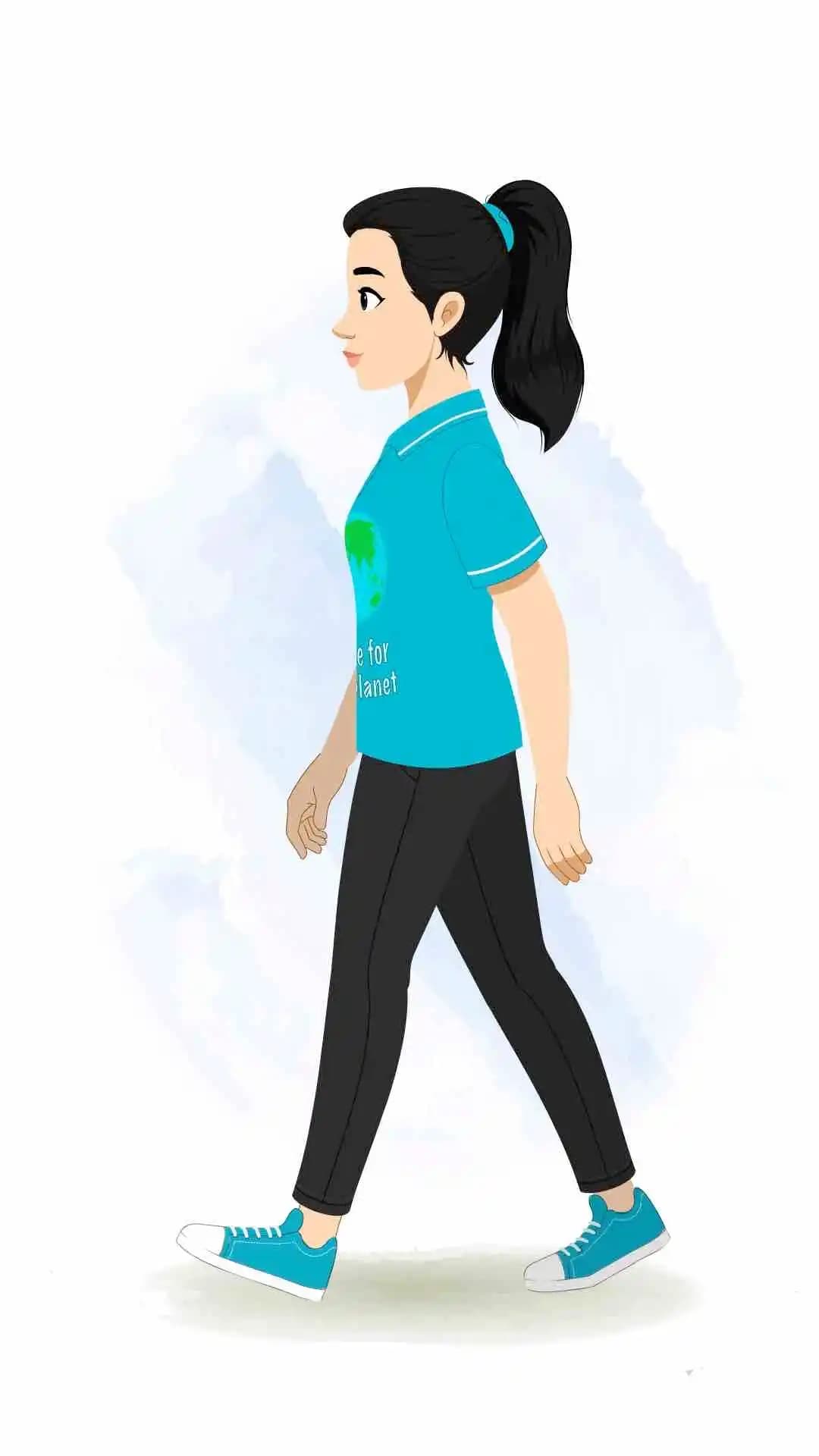 a young girl side walking pose animated cartoon character aka srishti
