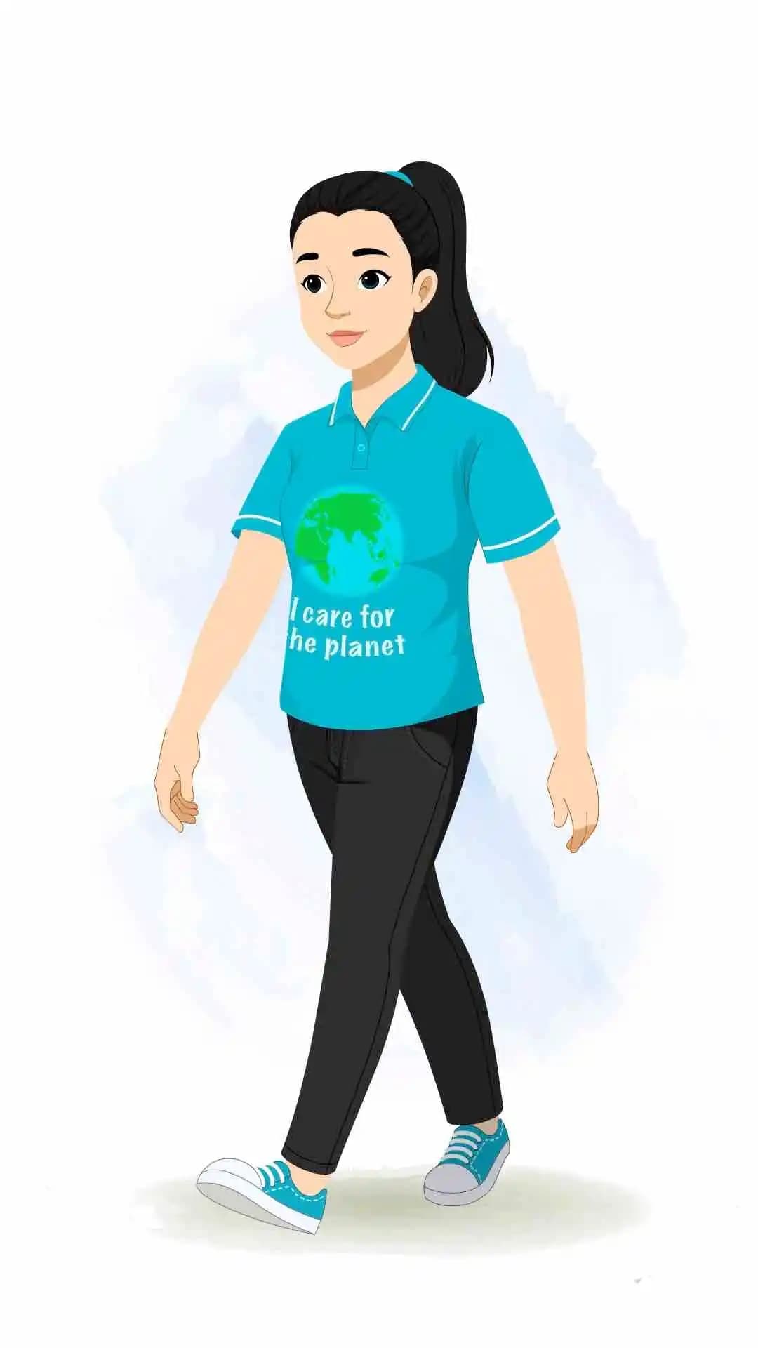 a young girl walking pose animated cartoon character aka srishti