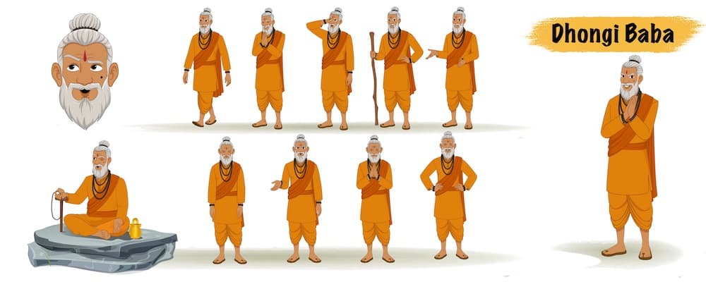 Dhongi Baba Animated Vector Cartoon Character Model Sheet AKA Dhongi Baba