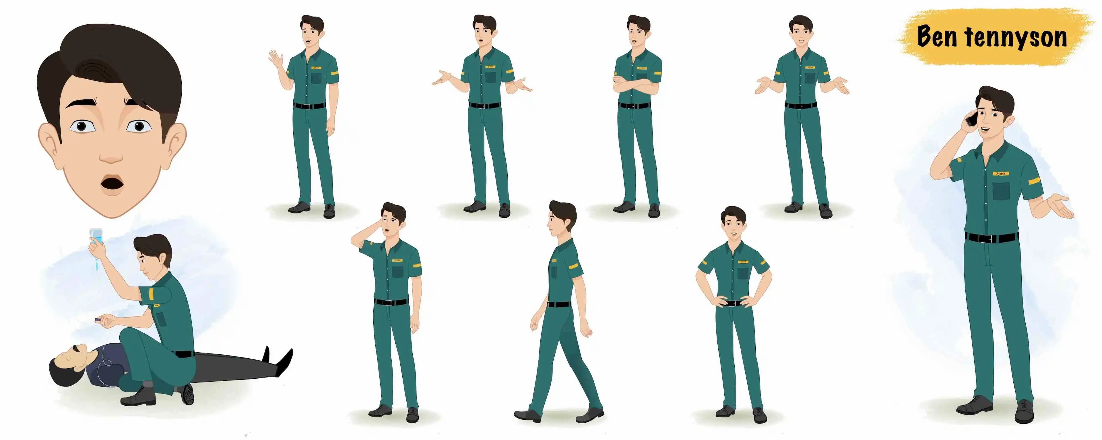 A Paramedic Emergency Medical Responder Animated Cartoon Character