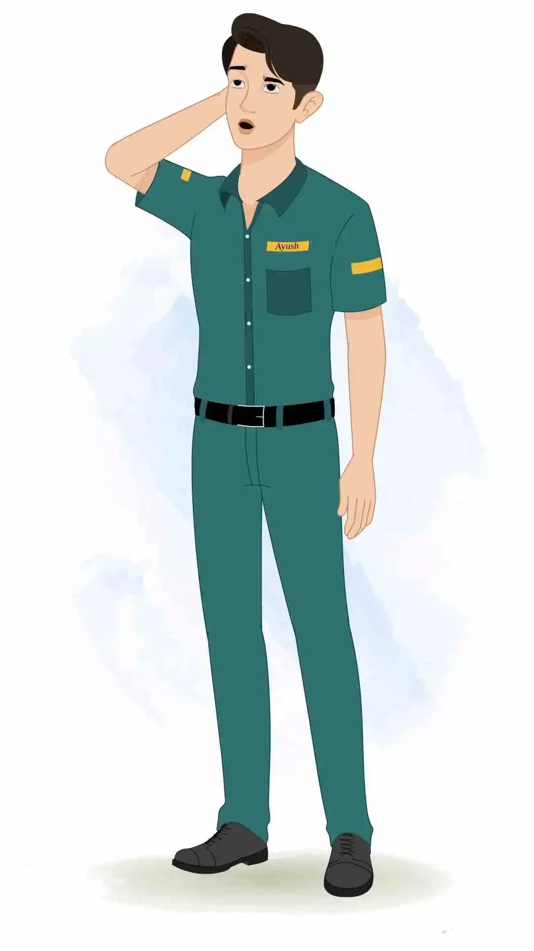 A paramedic man confuse pose animated cartoon character aka ben tennyson