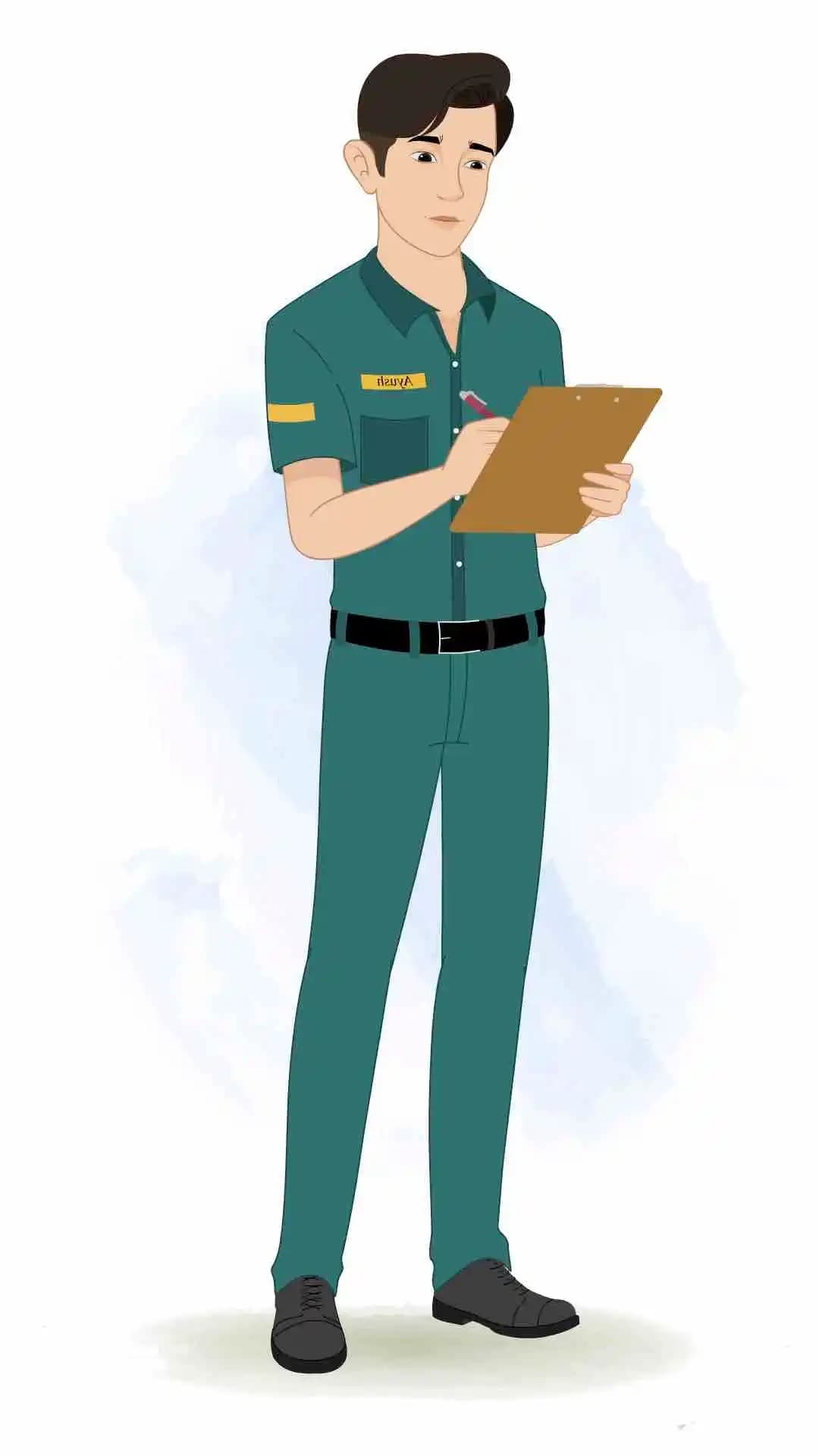 A paramedic man making checklist animated cartoon character aka ben tennyson