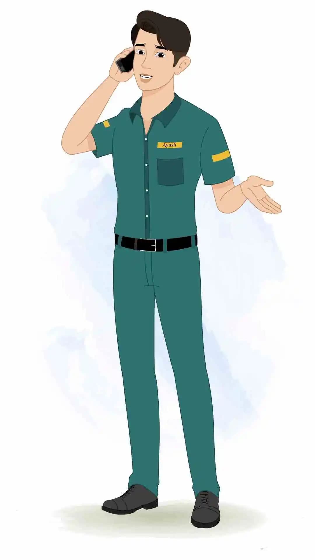 A paramedic man talk on phone animated cartoon character aka ben tennyson