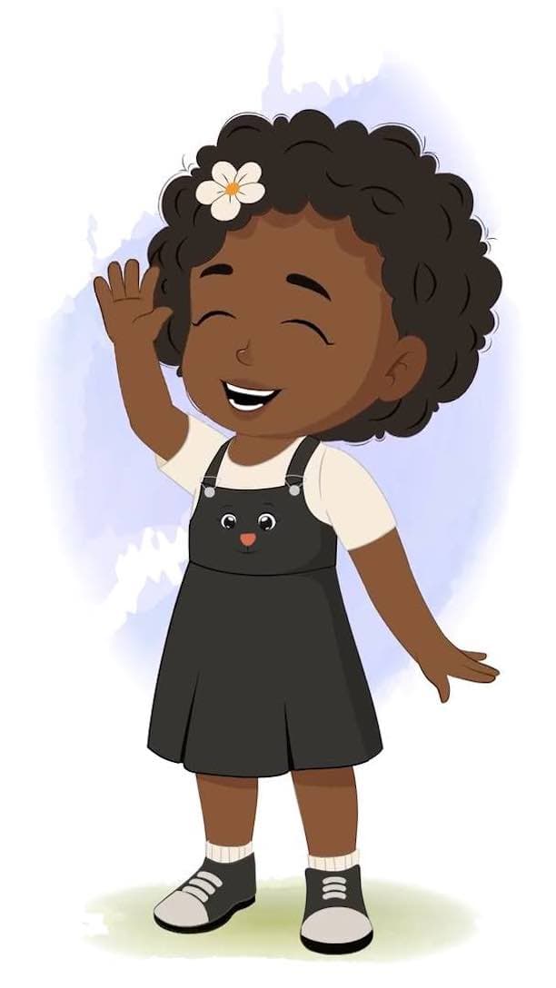 A little African girl saying hi animated vector cartoon character AKA Naomi