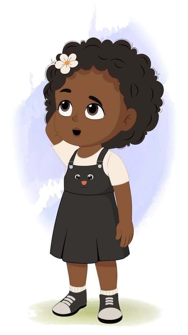 A little African confused girl animated vector cartoon character AKA Naomi