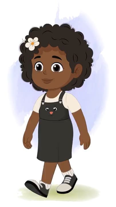 A little African girl walking animated vector cartoon character AKA Naomi