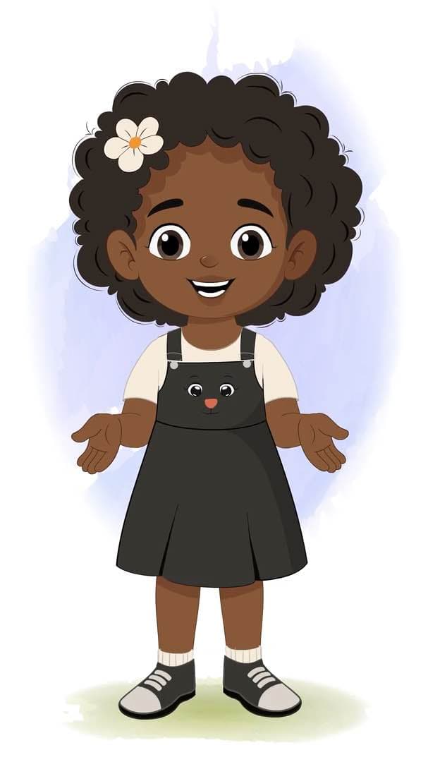 A little African girl talking animated character cartoon vector AKA Naomi