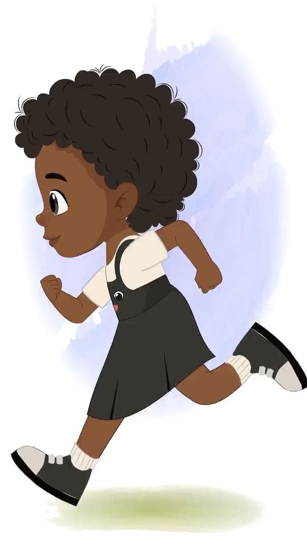 A little African girl side running animated vector cartoon character AKA Naomi