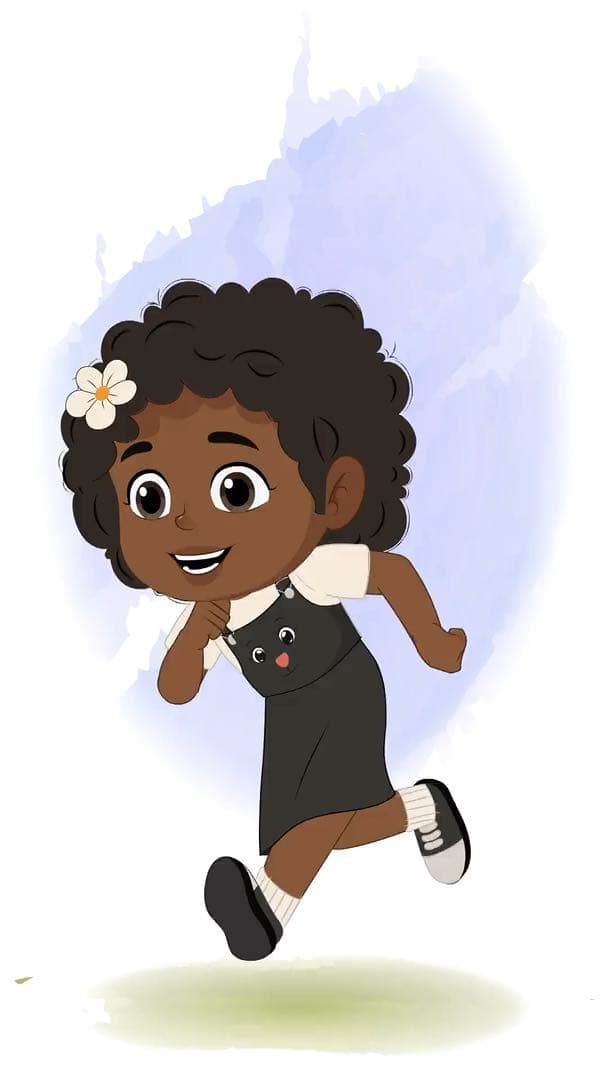 A little African girl running animated vector cartoon character AKA Naomi