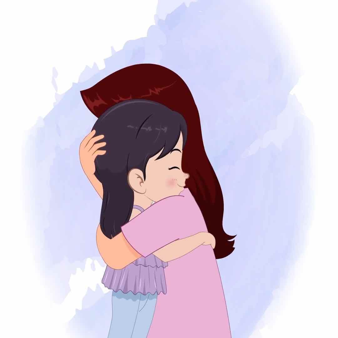 A pretty young woman hugging her daughter animated vector cartoon character AKA Emily