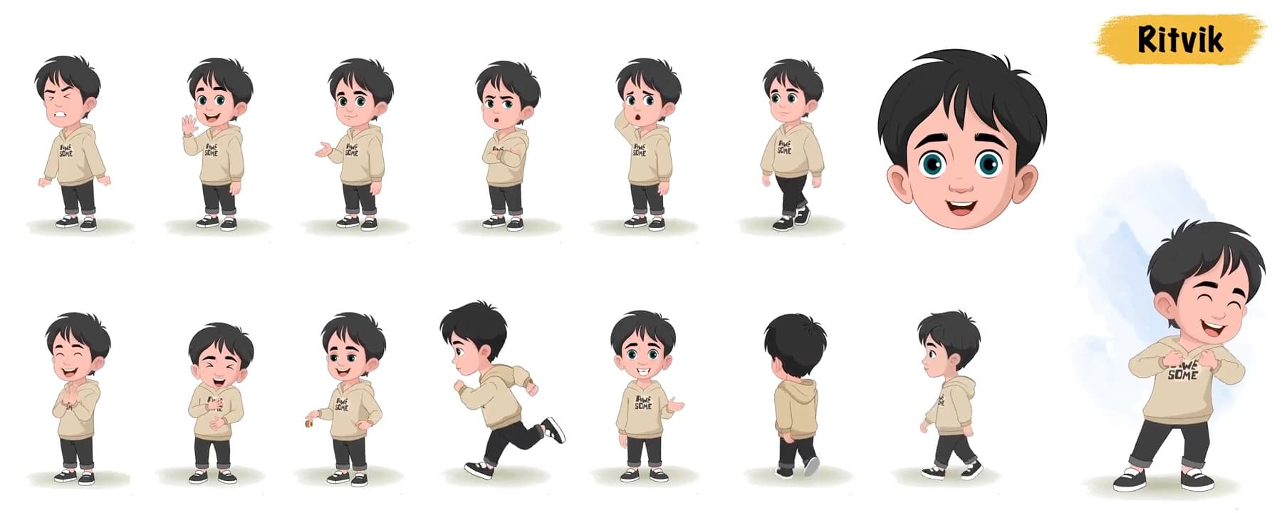 A little stylish boy animated vector cartoon character AKA Ritvik