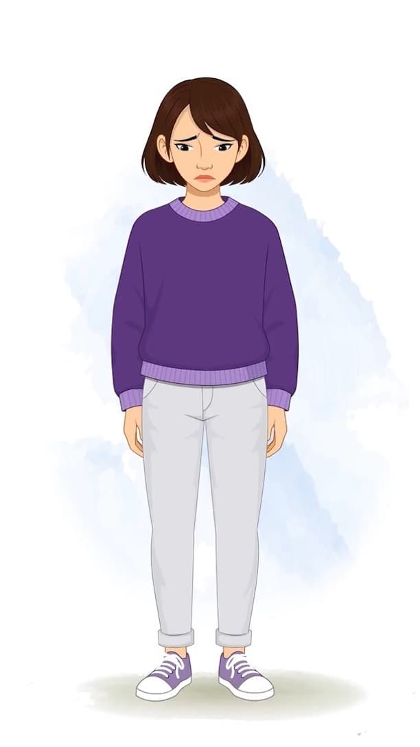 A sad pretty young girl animated vector cartoon character AKA Srishti