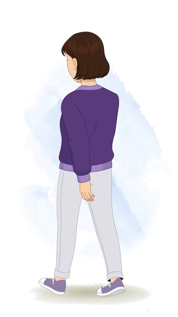 A pretty young girl walking back side animated cartoon character vector AKA Srishti