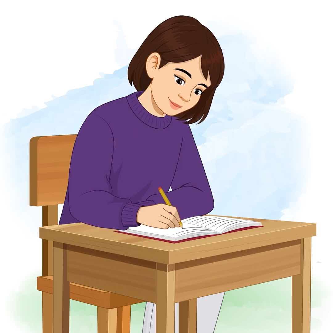 A pretty young girl writing animated vector cartoon character AKA Srishti