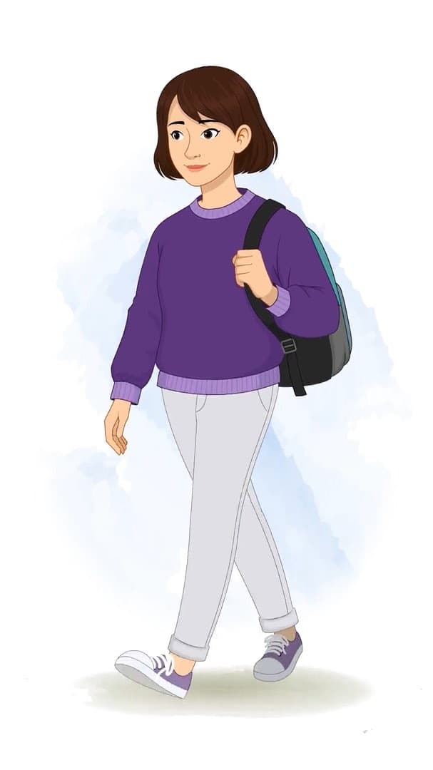 A pretty young girl walking with bag animated cartoon character vector AKA Srishti