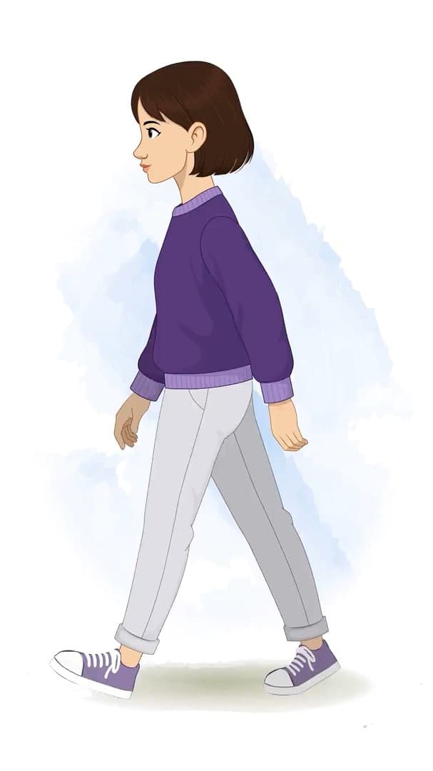 A pretty young girl side walking animated vector cartoon character AKA Srishti